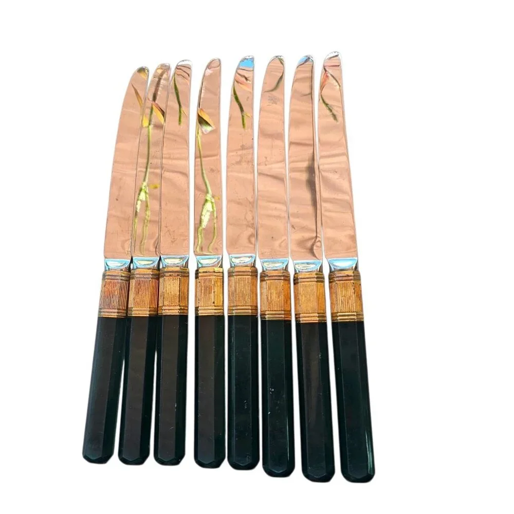 Prisma Jade Green Laslo Mikasa Dinner Knives Set Of‎ 8 Faceted Acrylic Japan